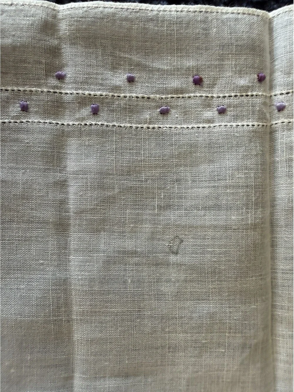 Cotton Square Handkerchief White w/ Purple Embroidered Polka Dot Border